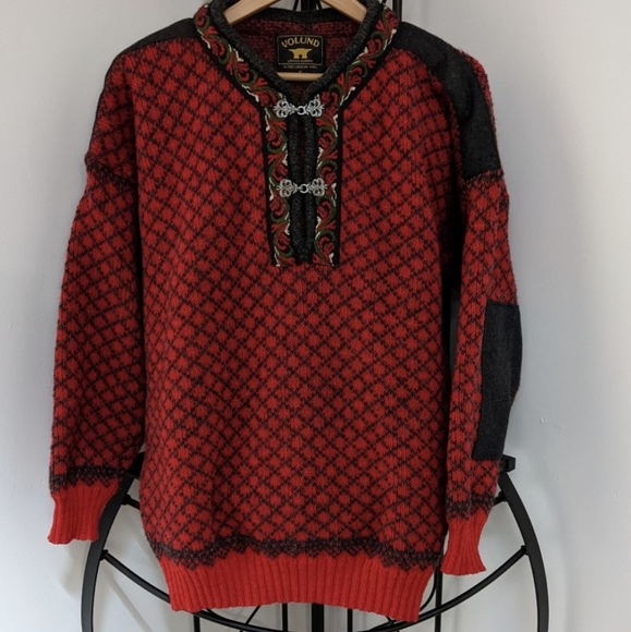 Vintage Volund Norwegian Pure New LambsWool Latch Front Elbow Patch Sweater - Picture 16 of 16